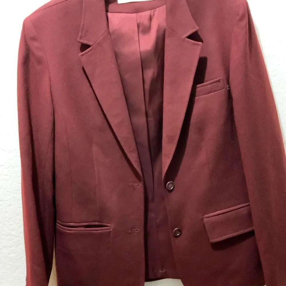 Pendleton Vintage Burgundy Wool Blazer Jacket Size 8 Double Button Made In …